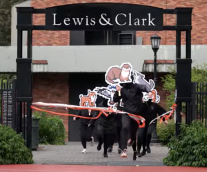 Mascot at the finish line