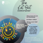 Flyer with green and blue background for The Let Out