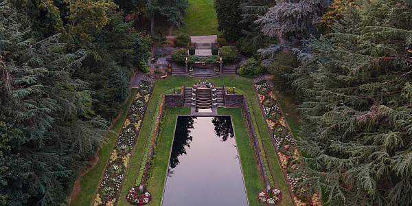 Aerial view of undergraduate campus's reflecting pool