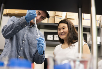 Students working in a lab.