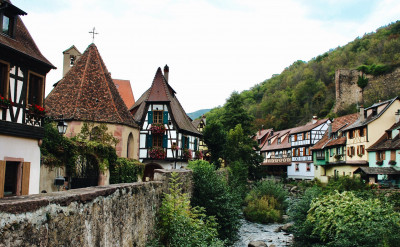 Cottages overlooking a river.