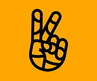 drawing of a hand doing the victory sign on a yellow background.
