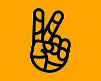 drawing of a hand doing the victory sign on a yellow background.