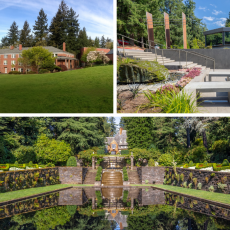 Clockwise from top: Lewis & Clark Graduate School, Law School, and College of Arts and Sciences campuses