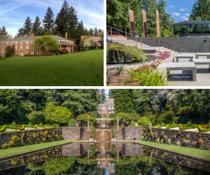 Clockwise from top: Lewis & Clark Graduate School, Law School, and College of Arts and Sciences campuses