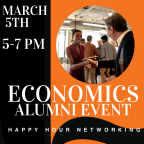 Economics Alumni Event, Networking Happy Hour. March 5th from 5pm to 7pm