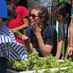 Katherine Jernigan working with students in a school garden in Chicago.