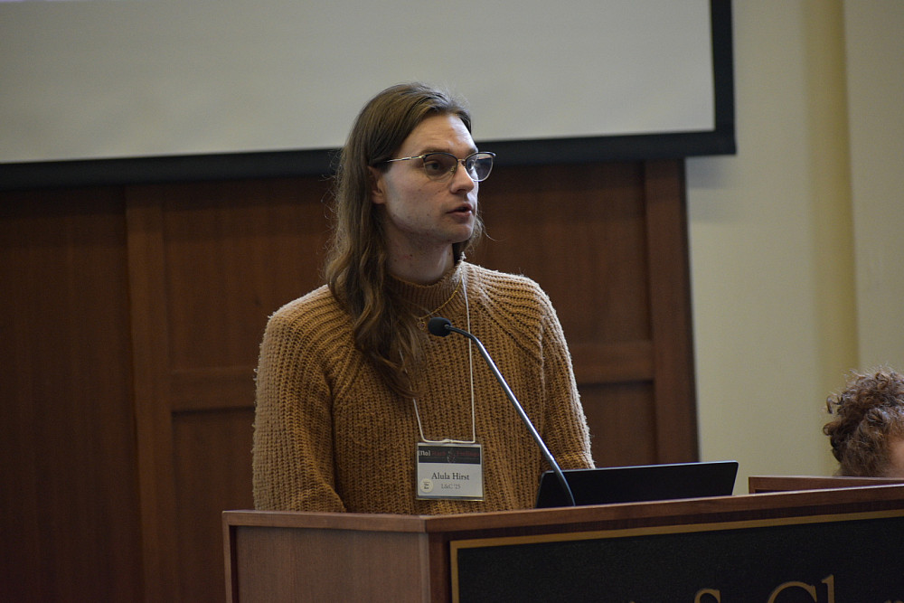 person at podium