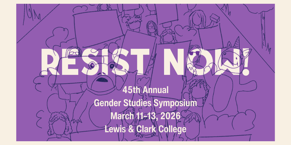 Purple rectangle with tan wording RESIST NOW!, and pencil drawings of protest images