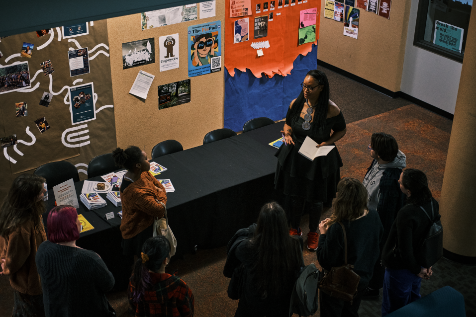 2020 keynote speaker Feminista Jones with students and alumni