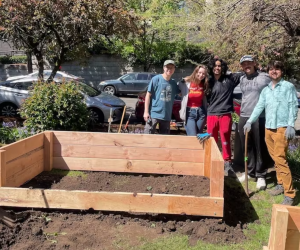 OPB article image of students around a garden bed.
