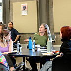 Gwyn Murphy-Cunningham BA '26, a member of the Students Engaged in Eco-Defense Club (SEED), responds to facilitator questions.