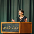 Professor Magali Rabasa speaking at the Ray Warren Symposium on Race and Ethnic Studies in 2017.