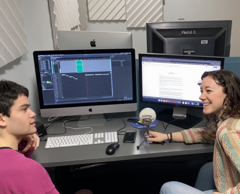 Bryan Miller BA '20 and Hanna Merzbach BA '20 edit their groundbreaking podcast series.