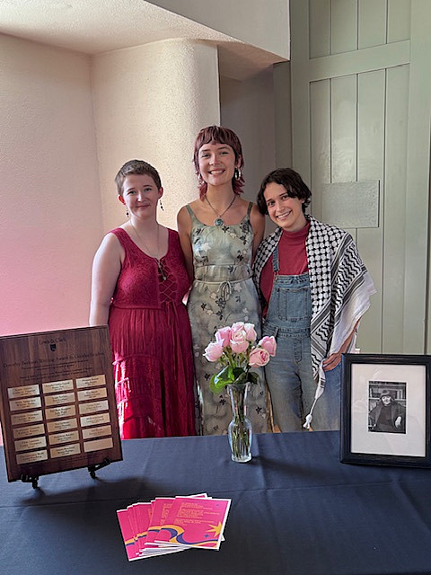 2024-25 Dorothy Berkson writing award in gender studies winners: Zoë Smith and Burton Scheer, and honorable mention, Alex Chew.