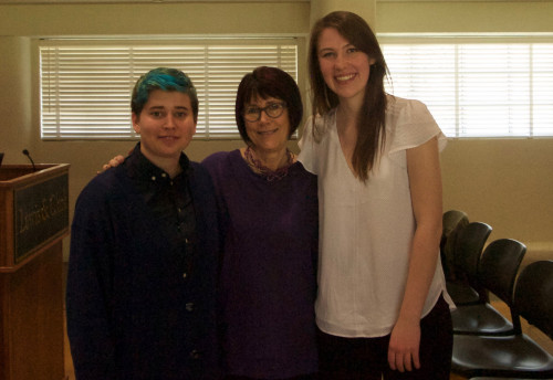 Award winners (L) Sully Pujol '17 and Erin Keoppen '17 (R) with Deborah Heath, Director of Gender Studies.