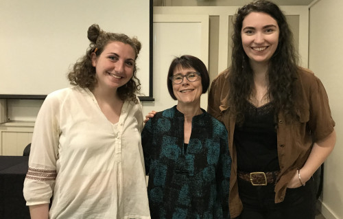 2019 award winners (L) Mira Glasser '19 and Madeleine Bentley '19 (R) with Deborah Heath, Director of Gender Studies