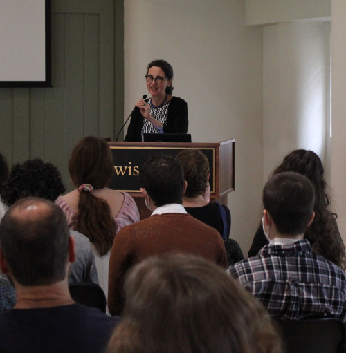 Rishona Zimring, Gender Studies Director, giving opening remarks at 2022 Dorothy Berkson and Gender Studies awards reception