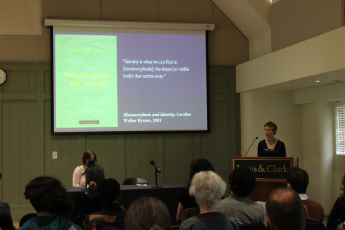 Eve March presenting her winning paper “Maggots and Metamorphosis: 'Becoming' in Louise Bourgeois' Self Portraiture.