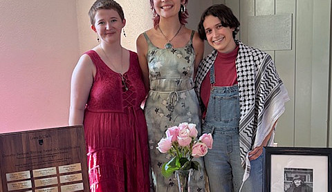 2024-25 Dorothy Berkson writing award in gender studies winners: Zoë Smith and Burton Scheer, and honorable mention, Alex Chew.